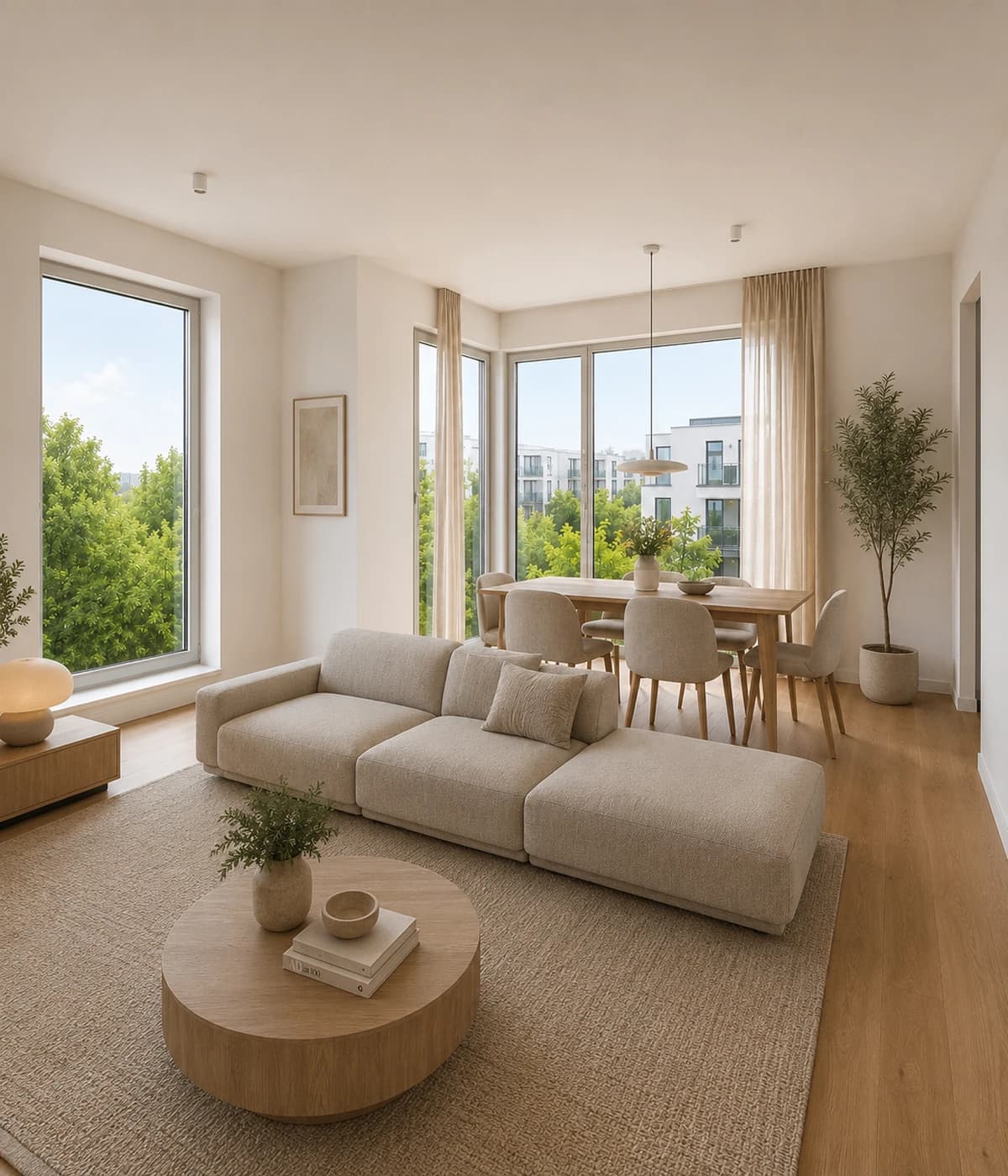 Jasny salon przygotowany do prezentacji — home staging